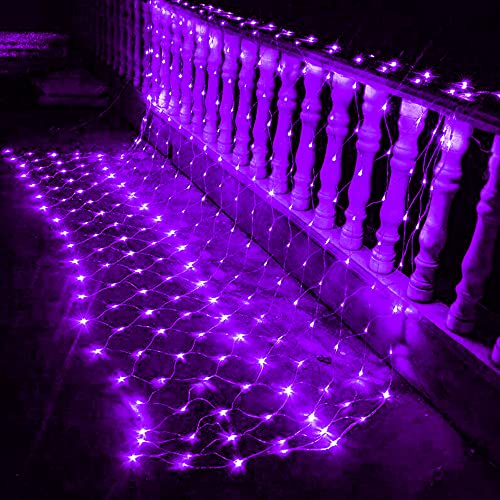 DAZZLE BRIGHT Halloween 360 LED Net Lights, 12FT x 5 FT Connectable String Lights with 8 Lighting Modes, Halloween Decorations for Party Carnival Supplies, Indoor Outdoor Yard Garden Decor (Purple)