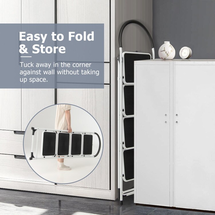 4-Step Folding Ladder with Anti-Slip Pedal Platform and Rubber Support