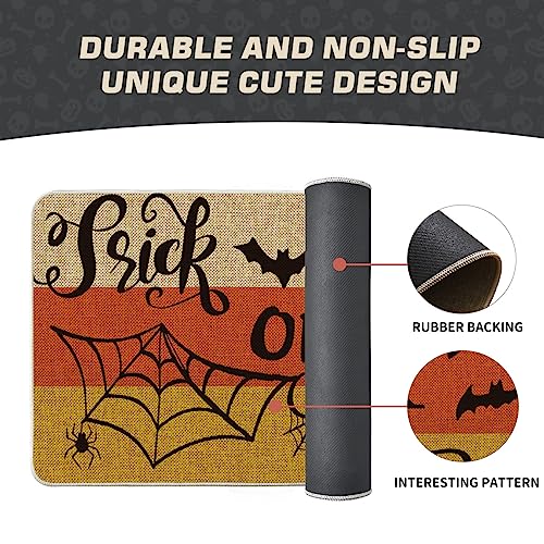Artoid Mode Trick or Treat Decorative Doormat, Seasonal Fall Halloween Bats Spider Web Low-Profile Floor Mat Switch Mat for Indoor Outdoor 17 x 29 Inch