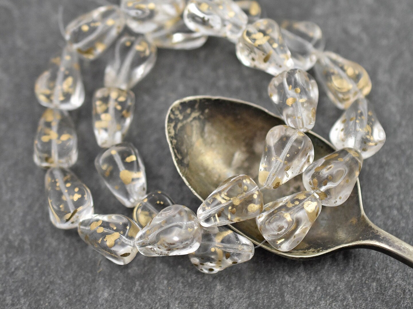 *12* 13x12mm Antique Gold Washed Crystal Vintage Style Drop Beads