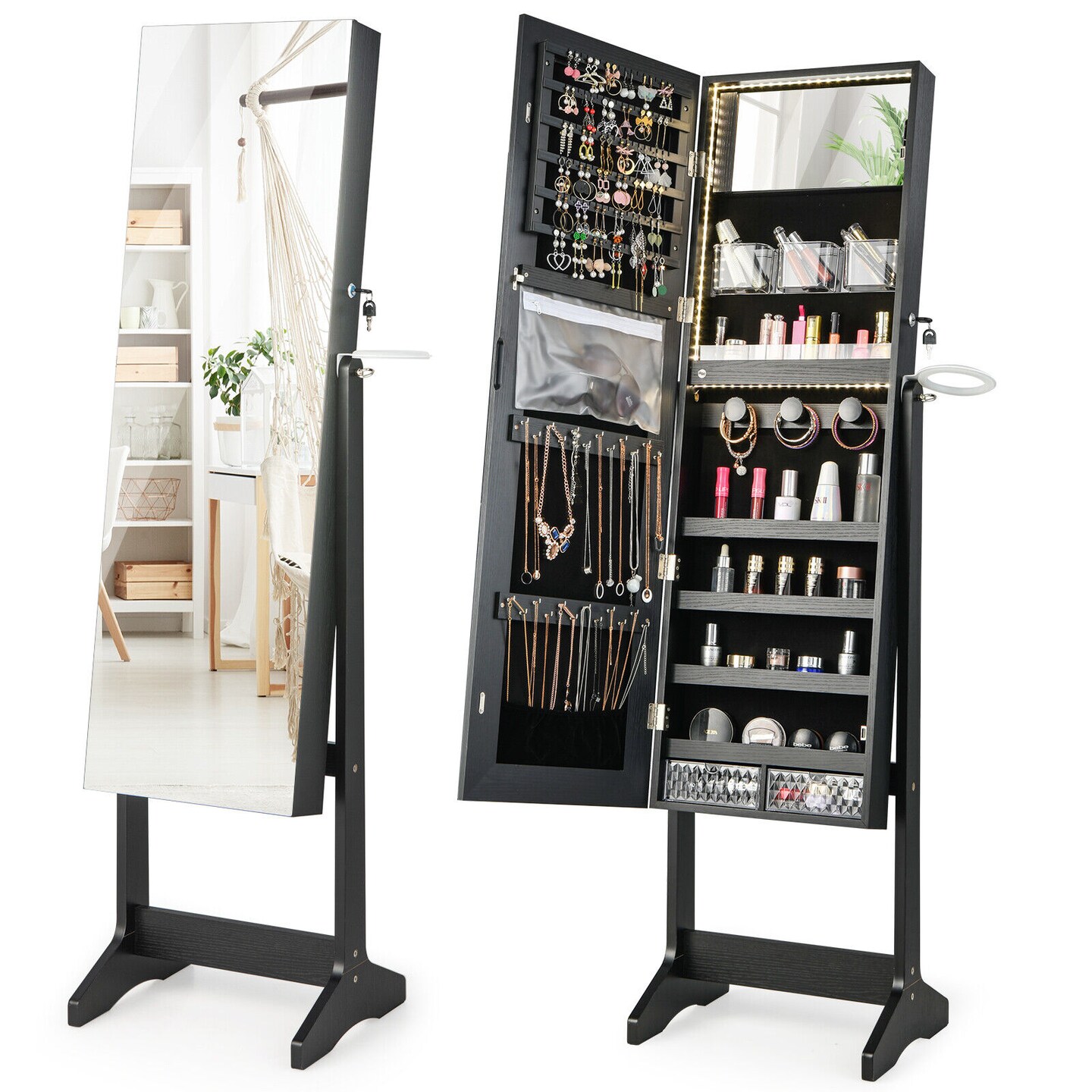 Freestanding Jewelry Cabinet With Full Length Mirror