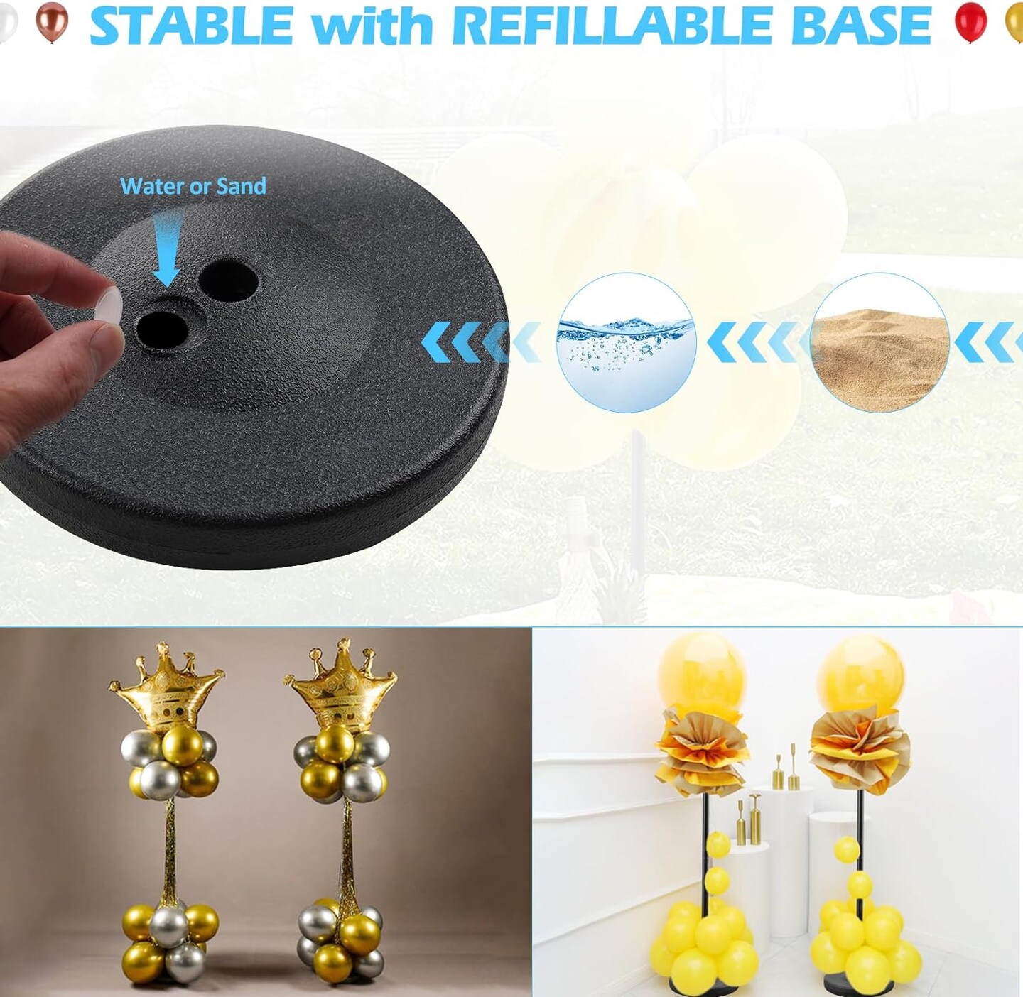 Balloon Column Stand Kit Set of 2, 1.3ft-5ft Adjustable Metal Pillar Balloon Stand with Base for Floor and Table Centerpieces for Birthday Party Wedding Christmas Halloween Decorations Black