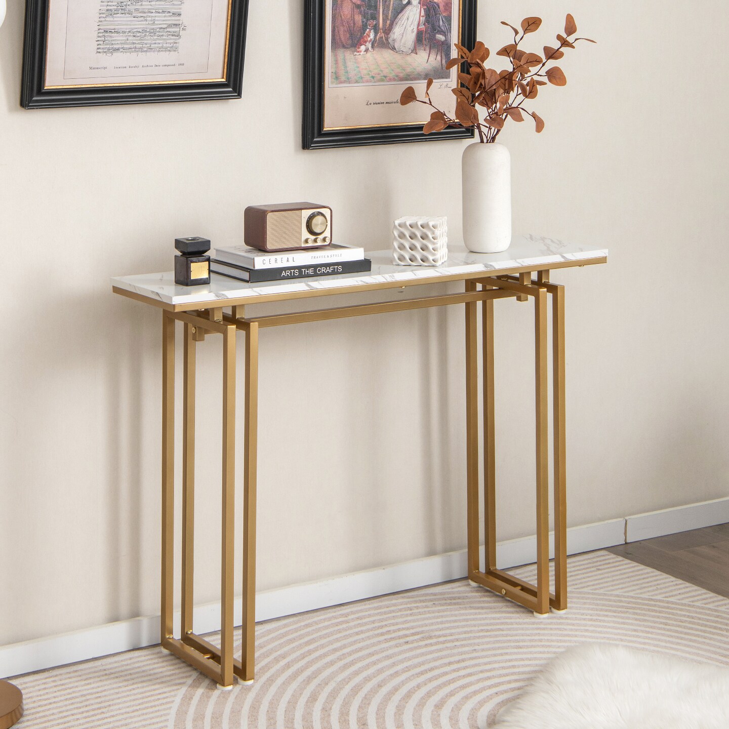 43.5 Inch Console Table With Heavy-duty Metal Frame-golden