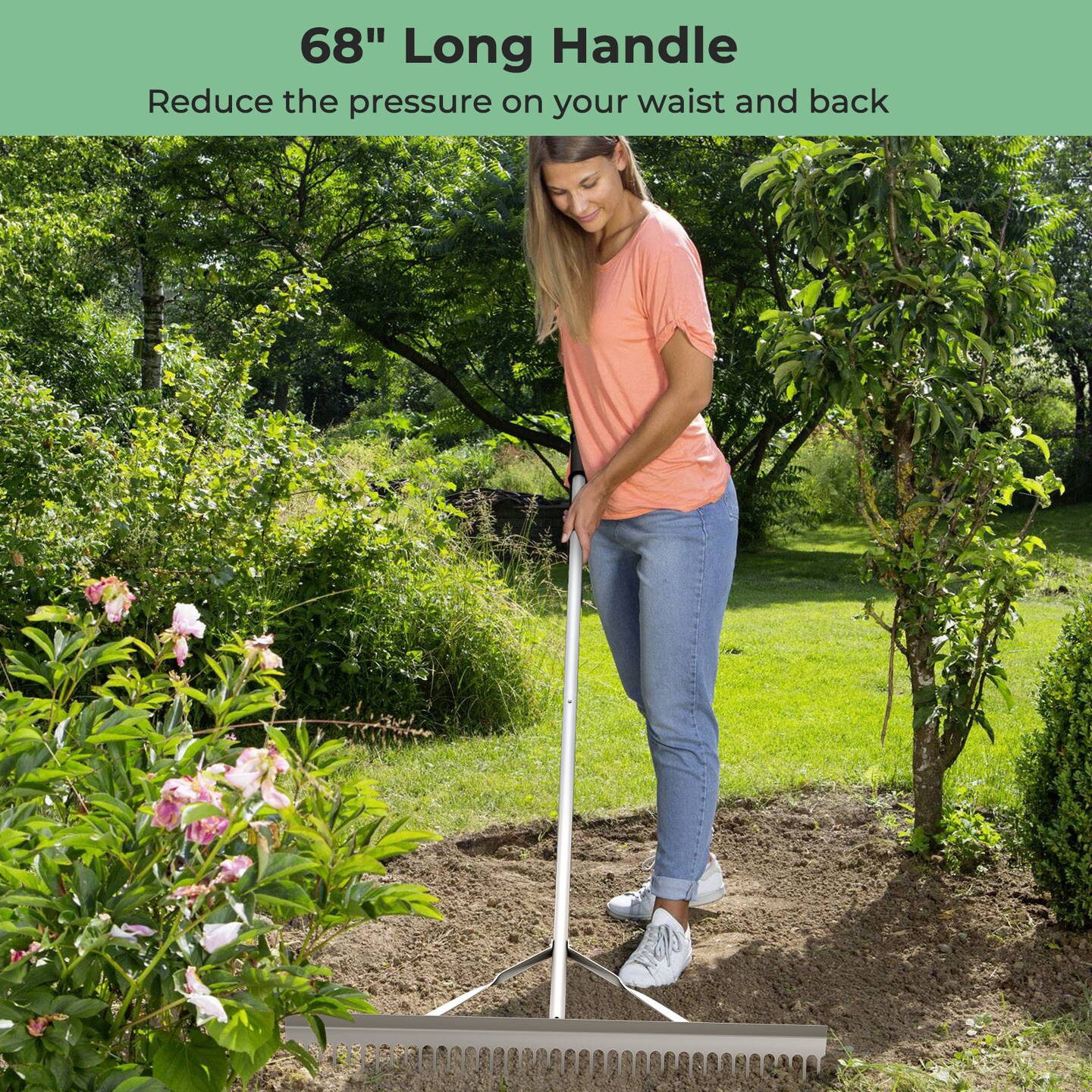 Aluminum Rake With 36&#x22; Wide Rake Head And 68&#x22; Long Handle
