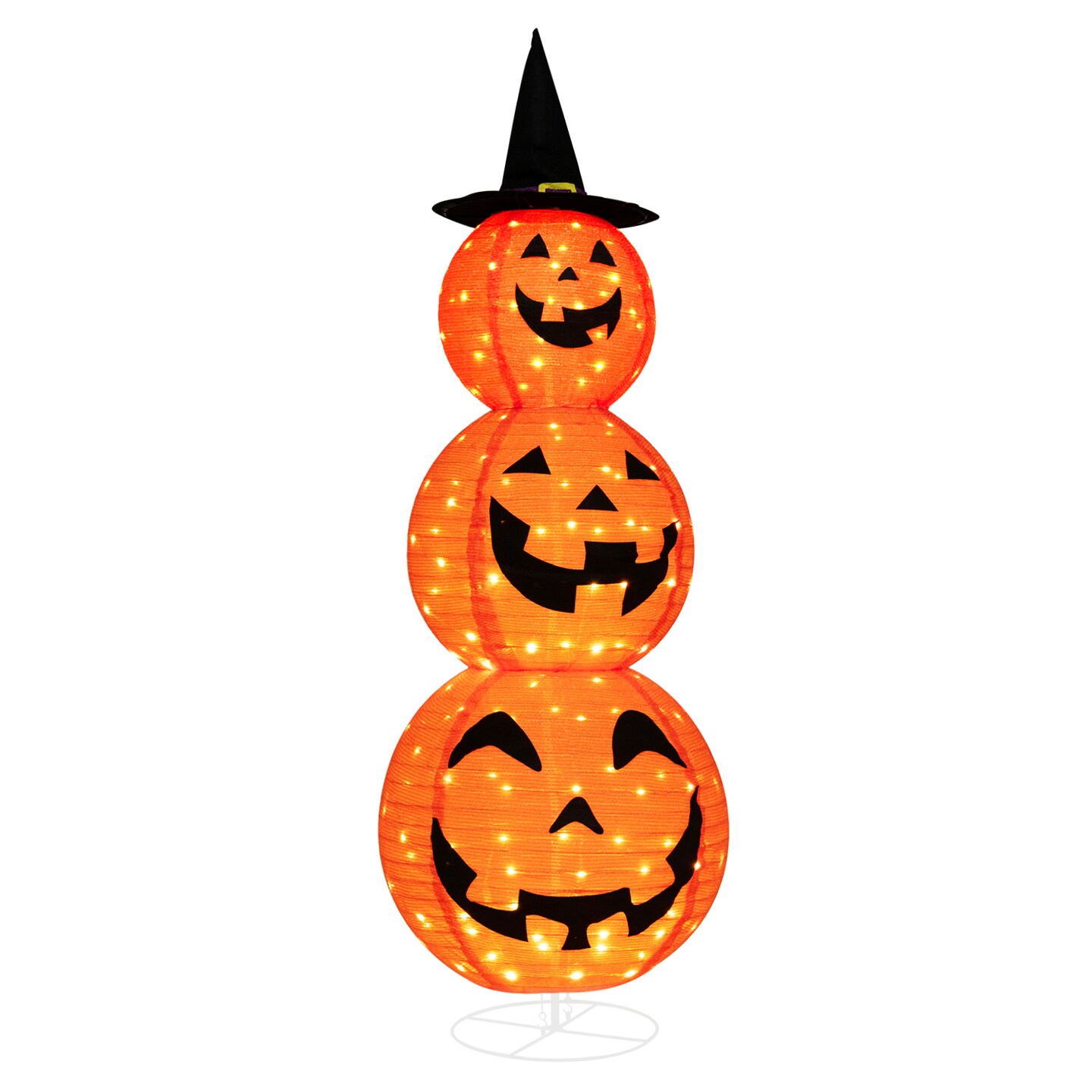 Light Up&#xA0;triple&#xA0;stacked Halloween Pumpkin Decoration With Hat