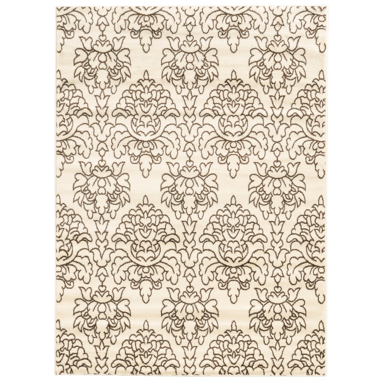 Elegance Damask Rug 8X10 Cream Brown Transitional Design Easy Care Polypropylene