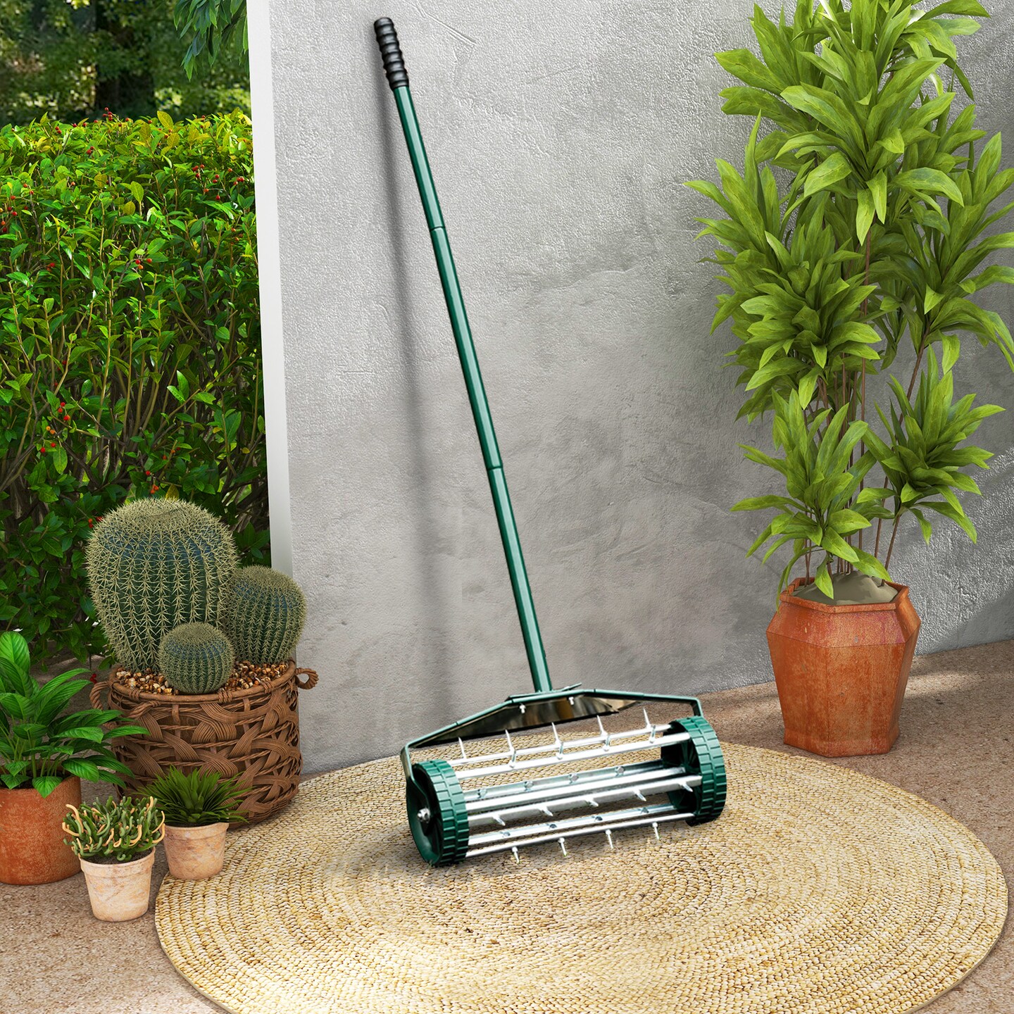 18-Inch Rolling Lawn Aerator - Heavy Duty Manual Push Aerator For Garden & Yard Care