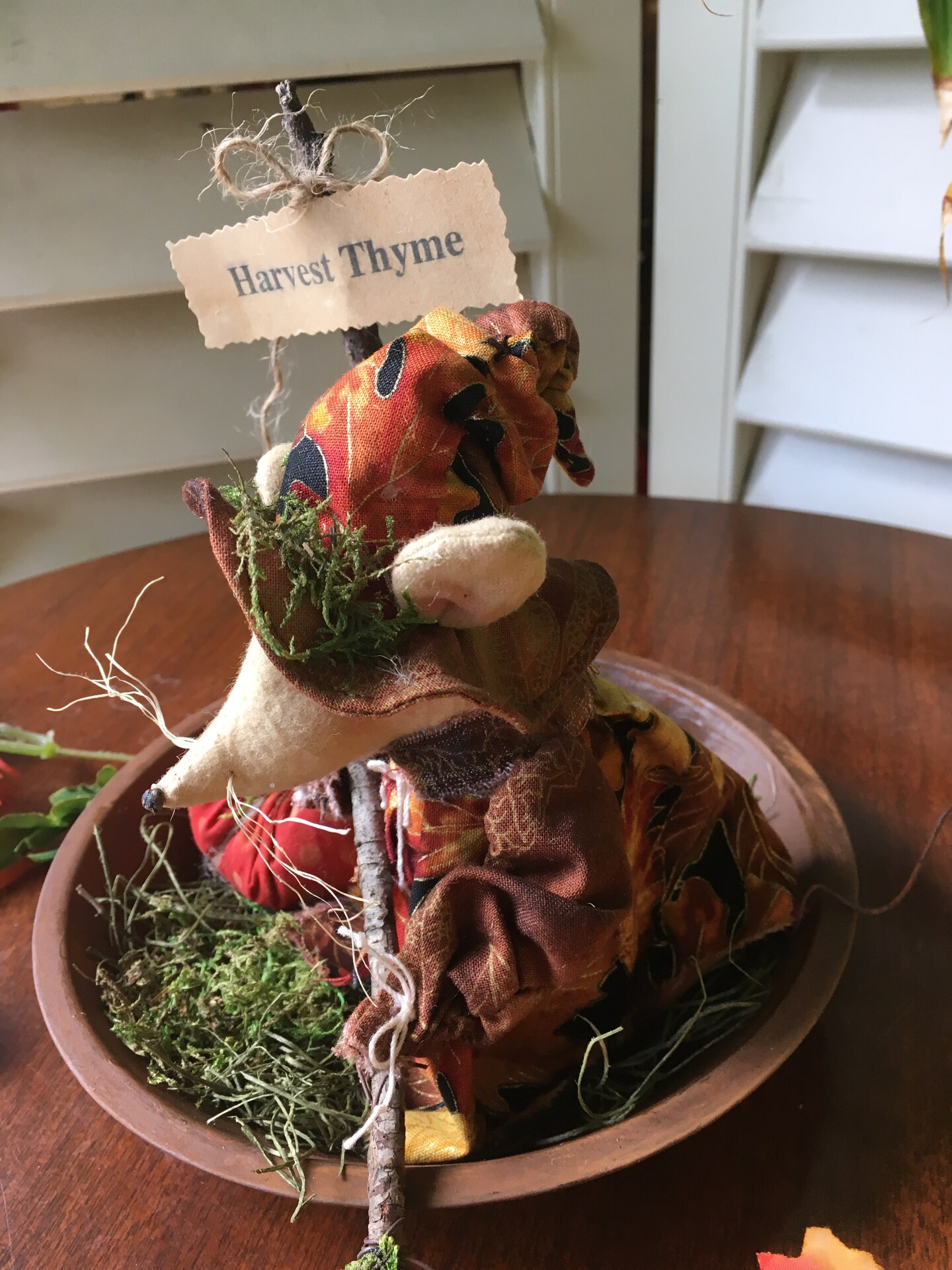 Handmade Primitive Fall Mouse , Harvest Thyme Mouse, Primitive