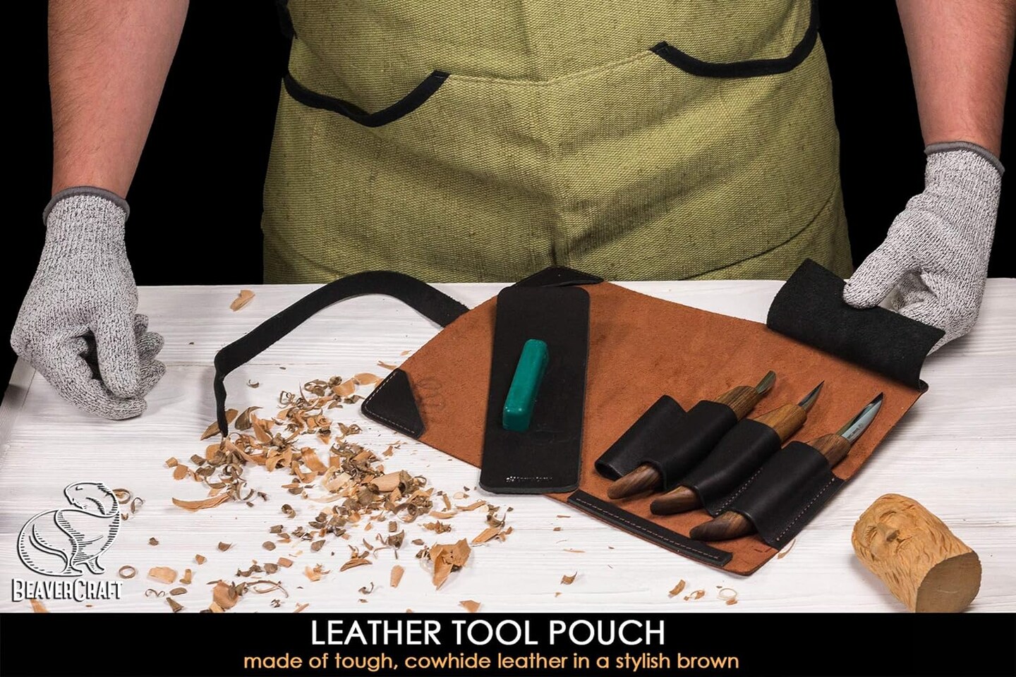 BeaverCraft Wood Carving Kit Deluxe Whittling Knives Set & Leather Strop for Carving Knife S15X Wood Carving Knives Set, Tools & Knife Strop with Polishing Compound Wood Whittling Kit and Leather Case