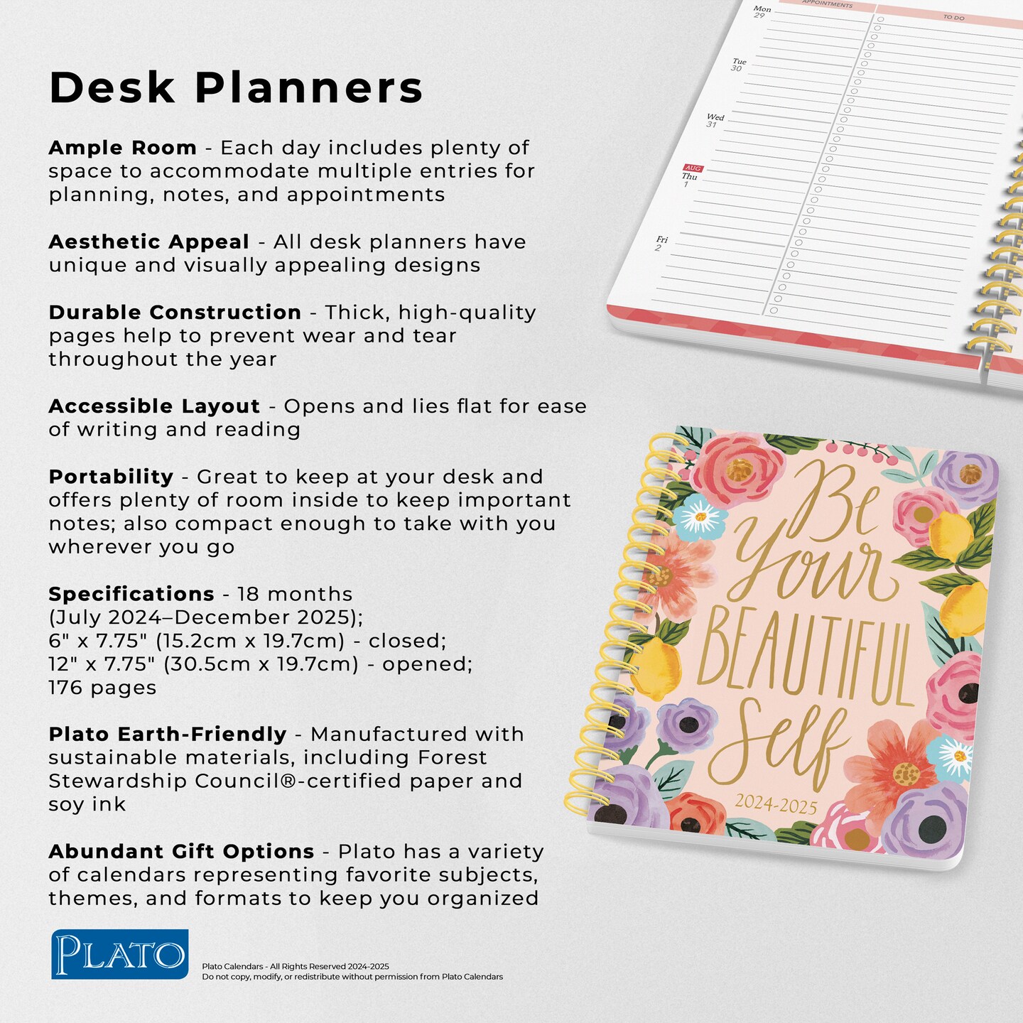 Bonnie Marcus OFFICIAL | 2025 6 x 7.75 Inch 18 Months Weekly Desk Planner | Foil Stamped Cover | July 2024 - December 2025 | Plato | Fashion Designer Stationery