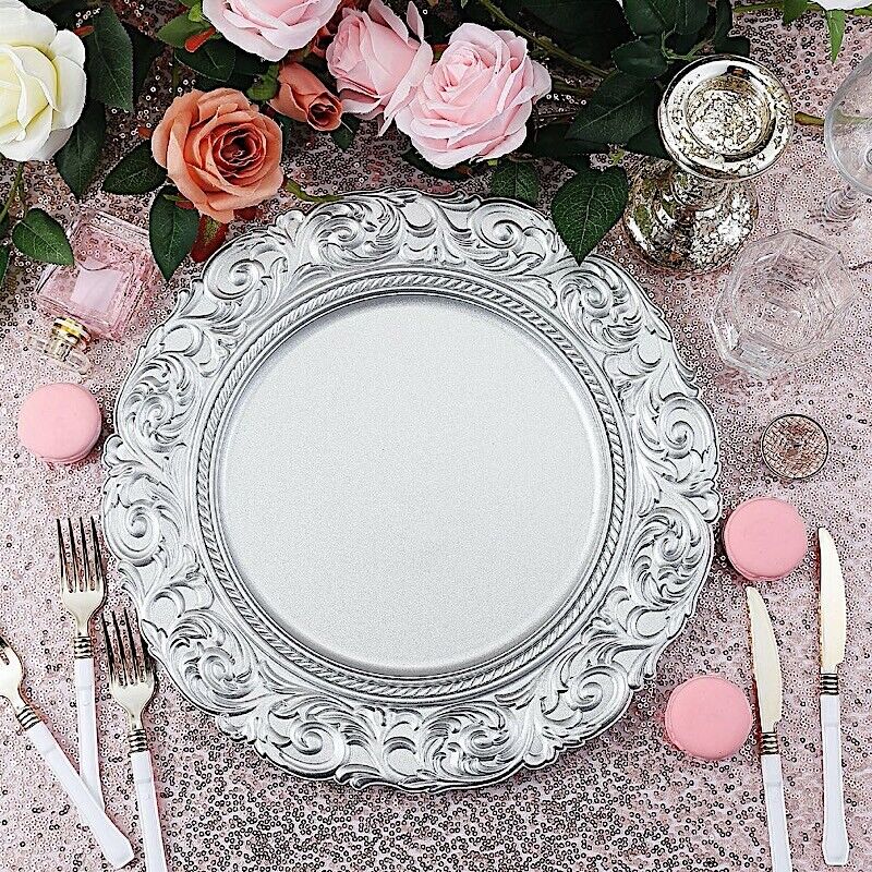 14-Inch Metallic Round Baroque Plastic Charger Plates