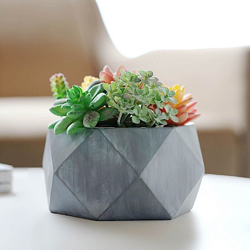Gray 4-inch Concrete FLOWER POT Geometric Mini Planter