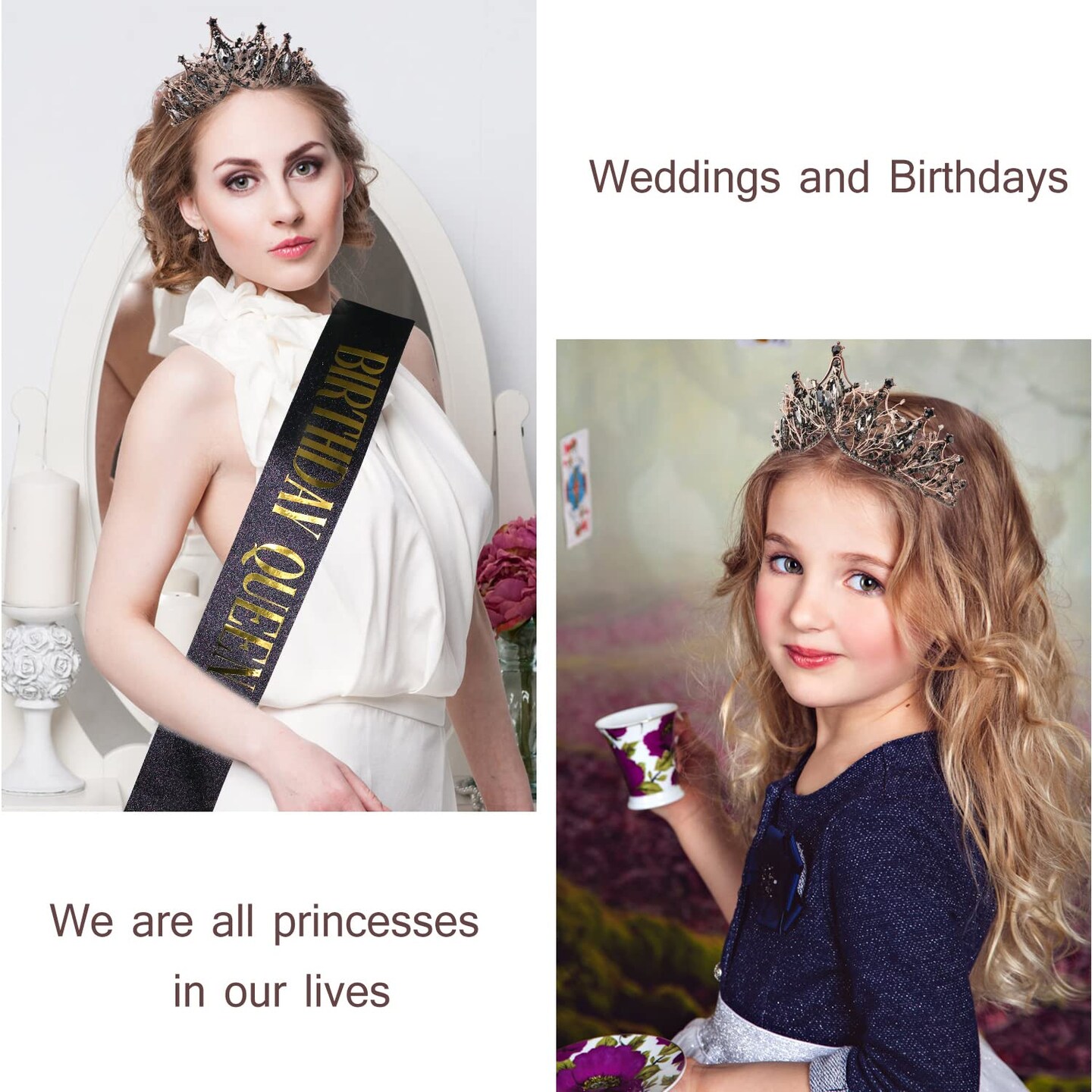 Birthday Tiaras for Women, Birthday Queen Crowns for Women, Birthday Sash Birthday Girl Crown, Happy Birthday Queen Crown and Tiara, Crowns for Women Black, Happy Birthday Decorations Accessories