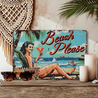 Targa In Metallo Peachy Beachy Cabana - Decorazione Parete Stile Vintage, 40x10 Cm, Rustica E Divertente