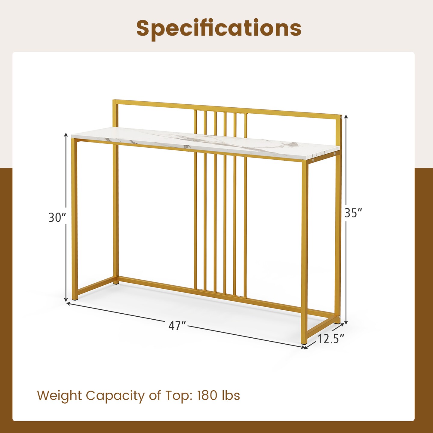 47 Inches Modern Console Table with Steel Frame and Storage Shelf-White