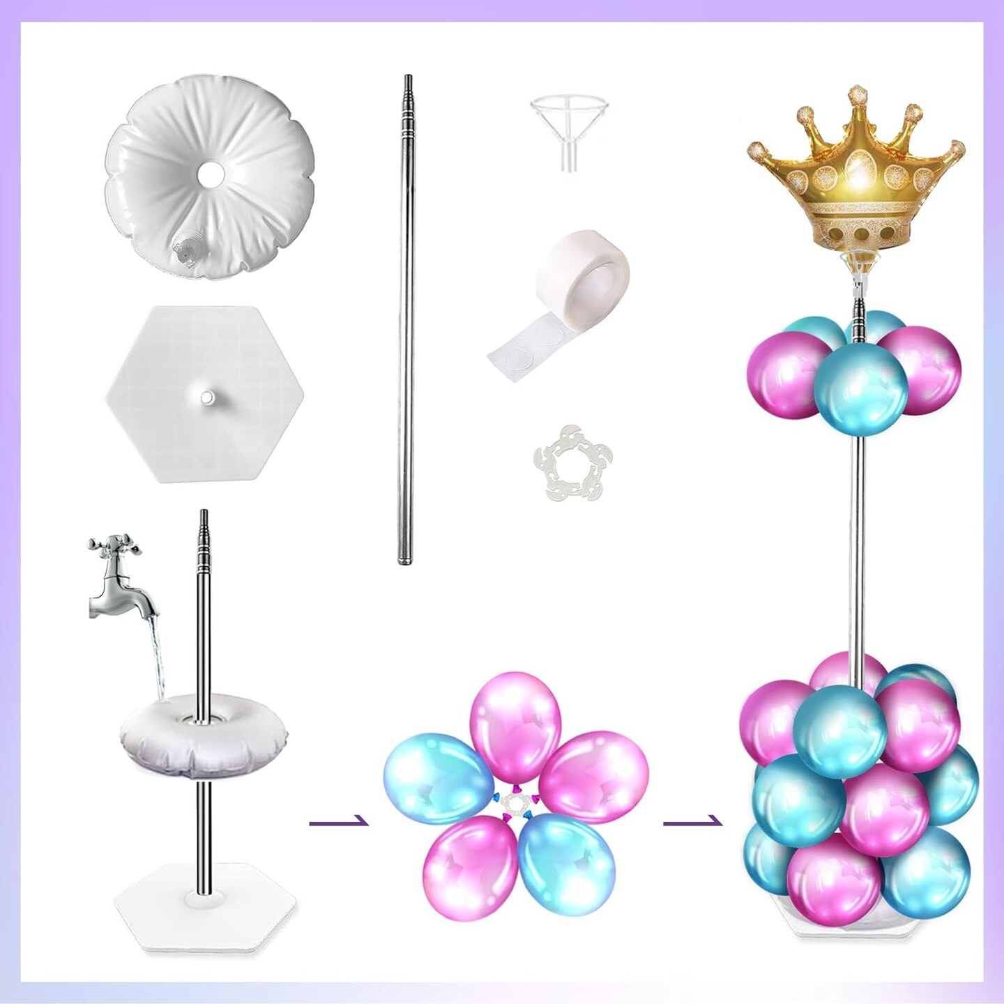 Balloon Column Kit Set Of 2, Balloon Stand for Floor with Base and Metal Telescopic Pillar&#xFF08;6.6ft Adjustable Height&#xFF09;for Birthday,Graduation,Baby Shower, Wedding Party Decoration