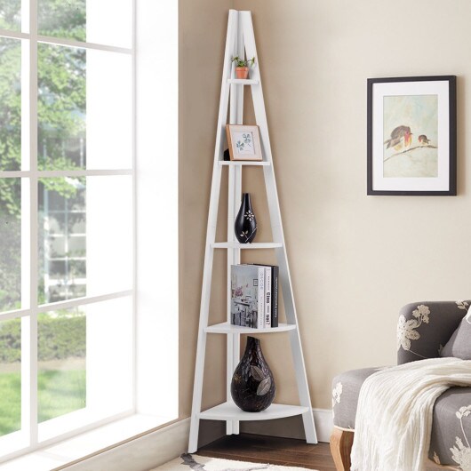 5 Tier Floor Corner Stand Ladder Shelves Bookshelf-white