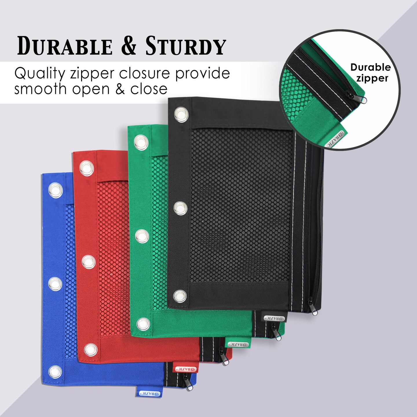 BAZIC Pencil Pouch 3-Ring w/ Mesh Window