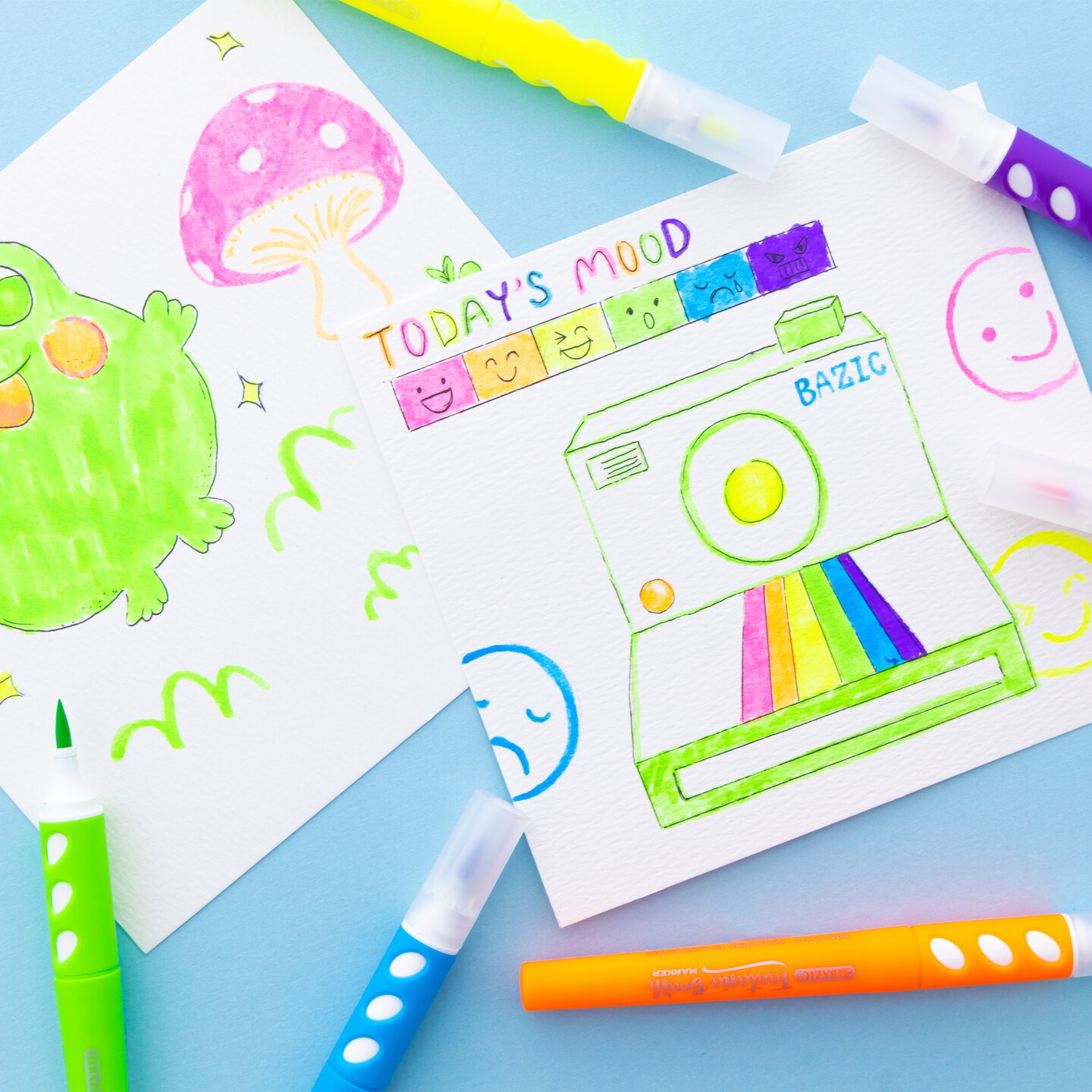 BAZIC Brush Markers 6 Neon Colors