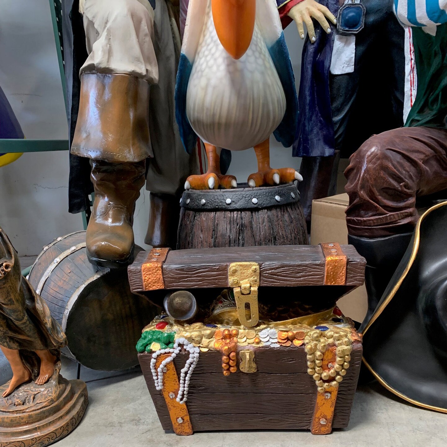 Small Open Treasure Chest Life Size Statue