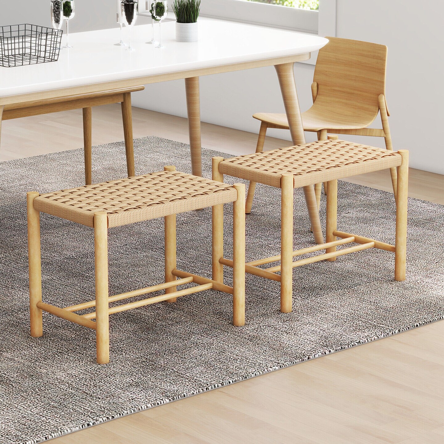 18 Inch Dining Stool Set Of 2-natural
