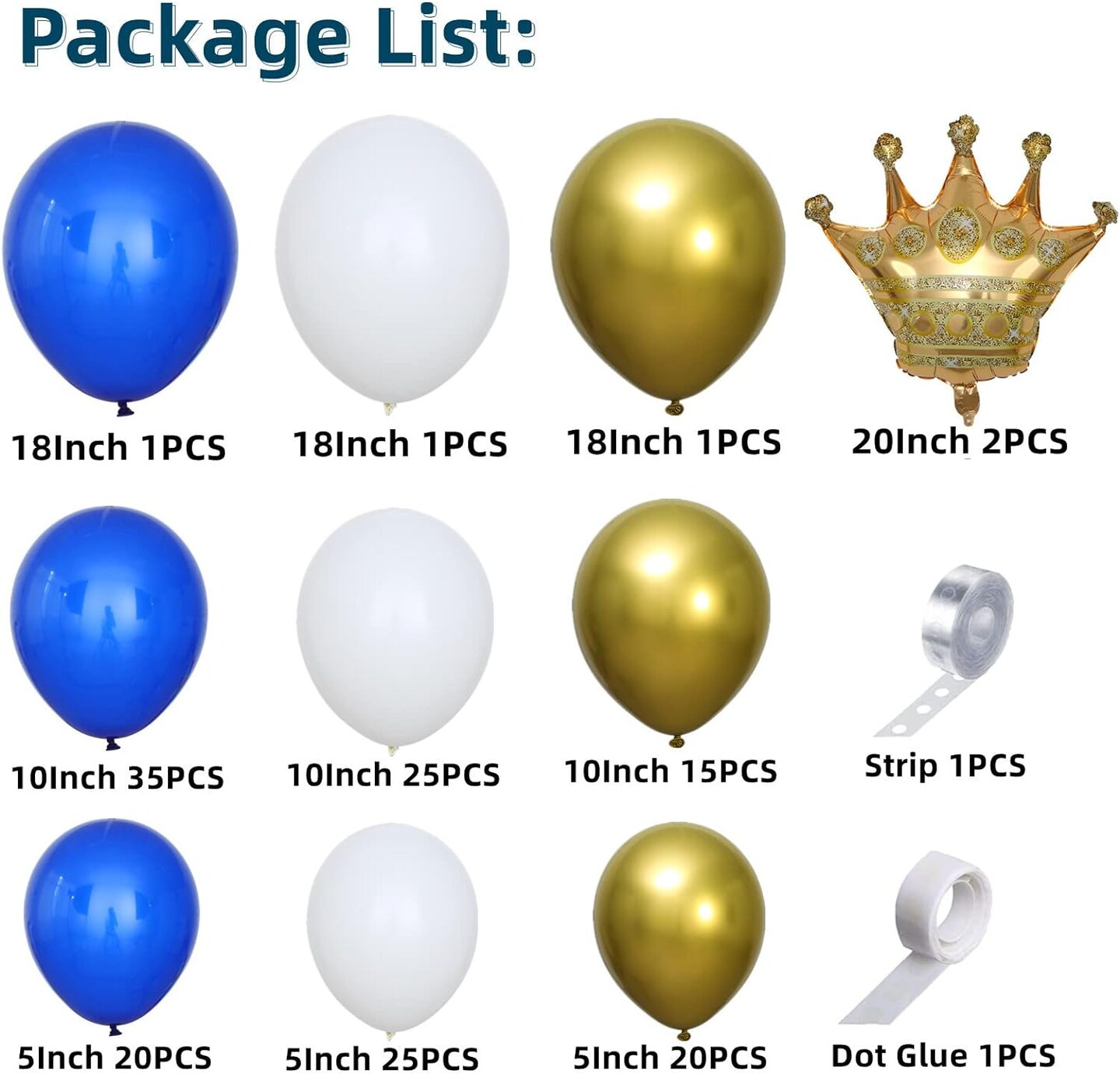145pcs Navy Blue Balloon Garland Arch Kit, Gold White Royal Blue Balloons with Crown Foil Balloons for Boys Birthday Party Graduation Baby Shower Anniversary Celebration Party Decorations(BLUE 2)