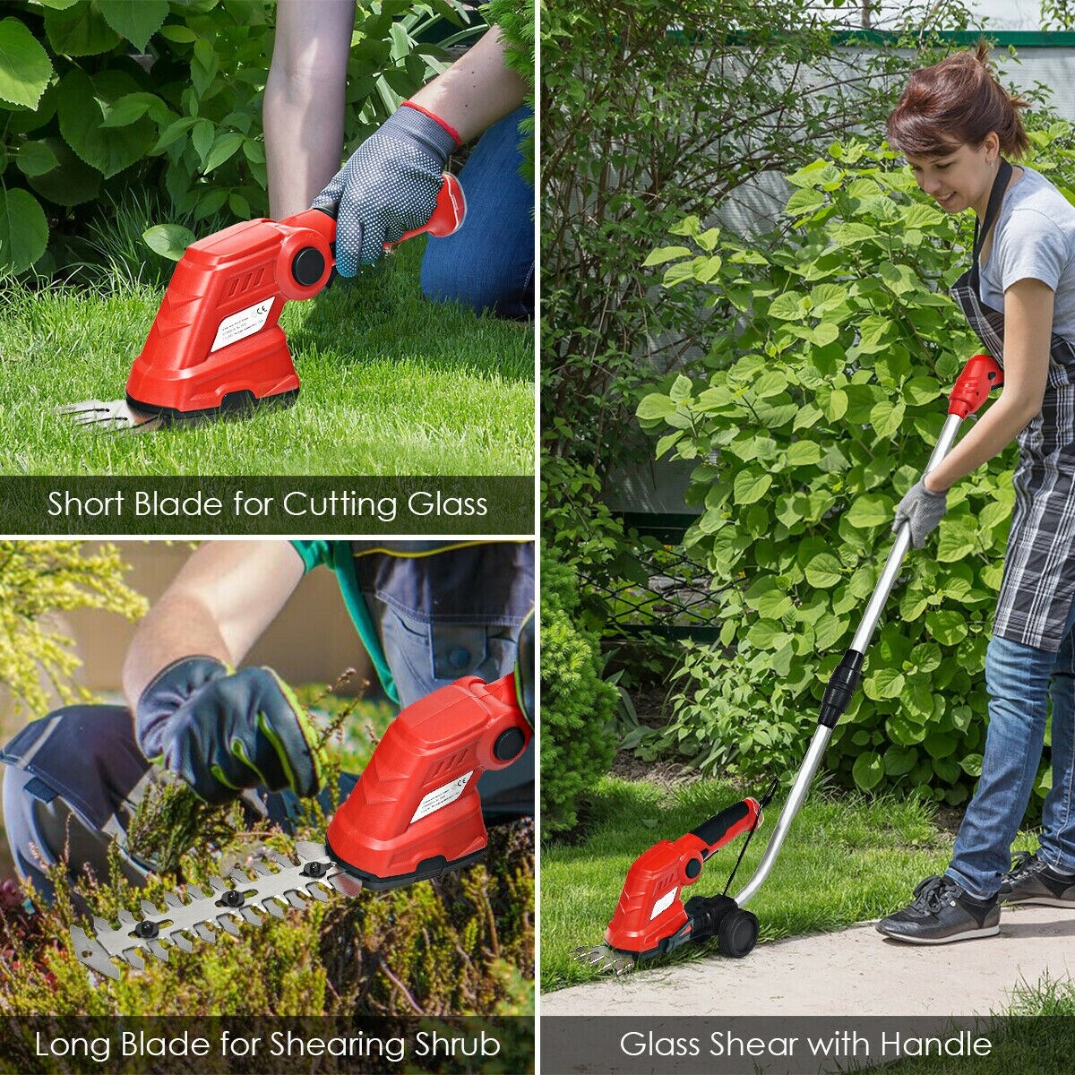 7.2V Cordless Grass Shear with Extension Handle and Rechargeable Battery
