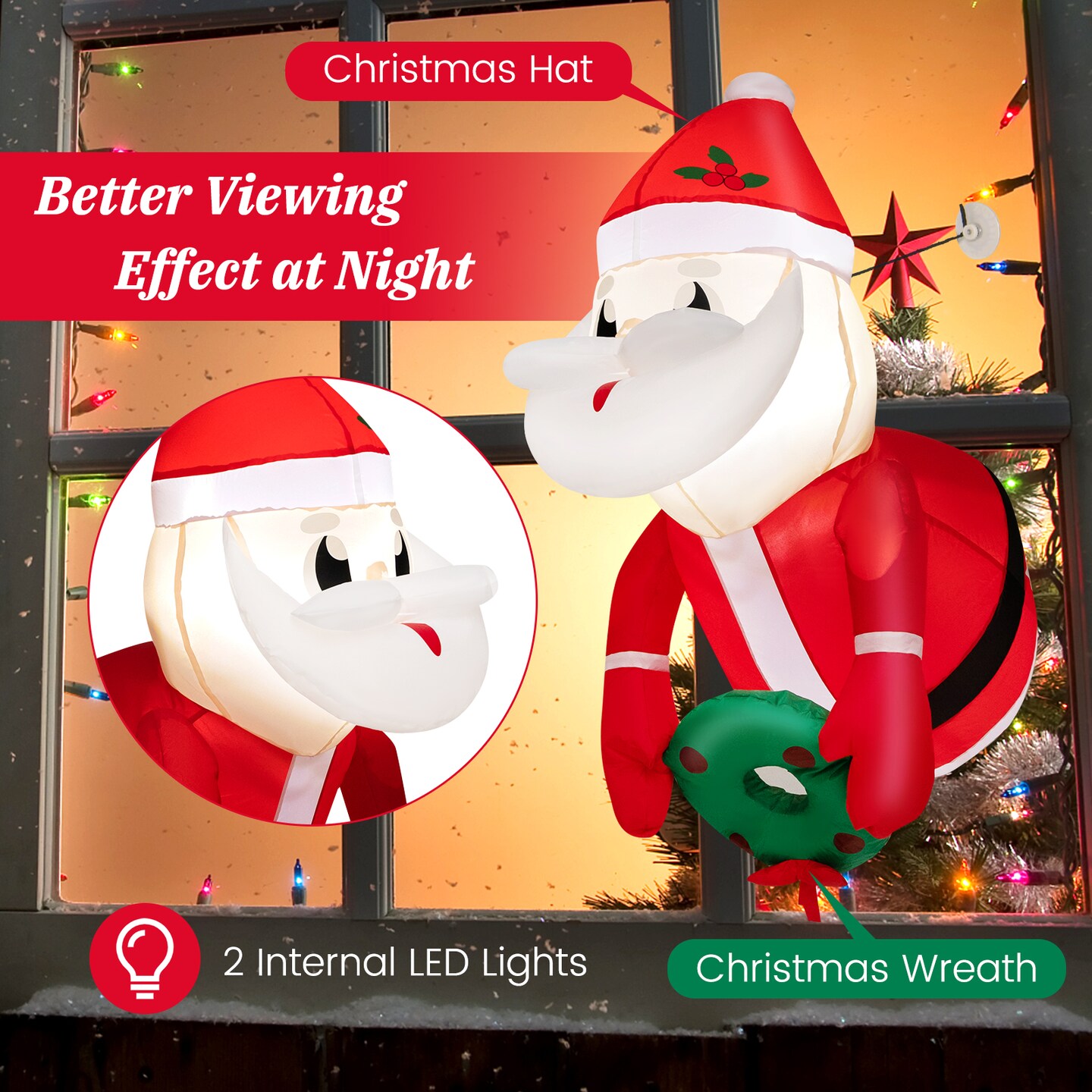 3.3 Feet Lighted Inflatable Santa Claus Broke Out From Window