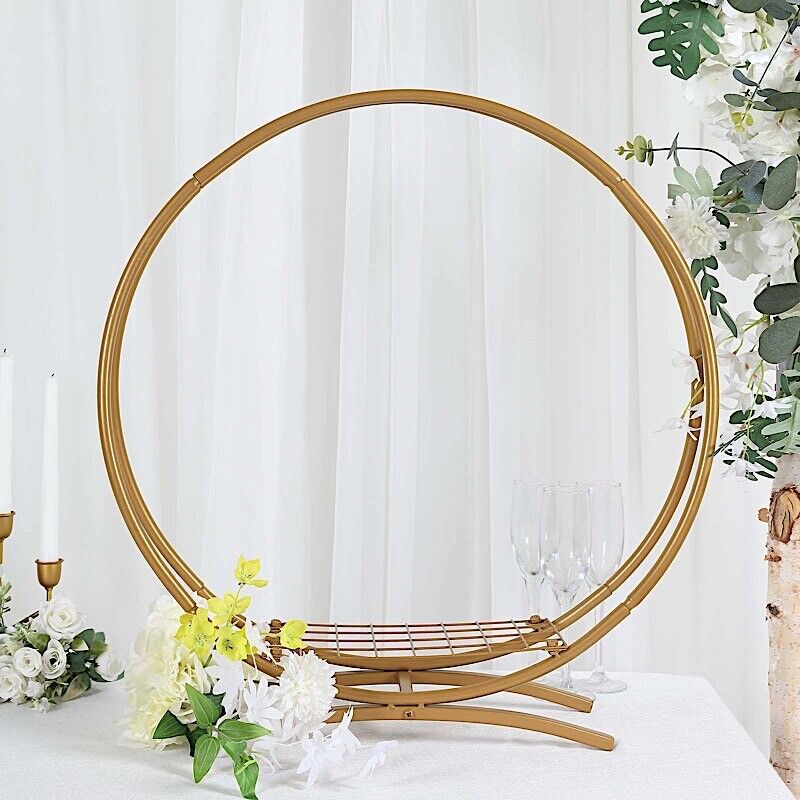 Gold 24 in Round Double Frame METAL Floral HOOP Table Centerpiece