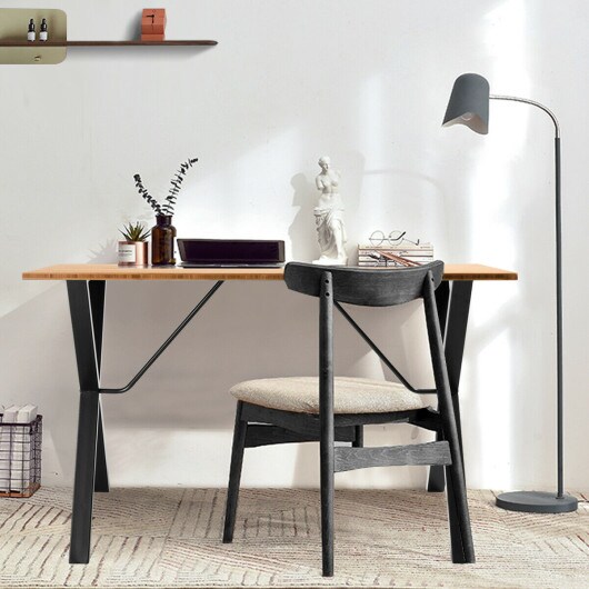 Computer Office Desk with Wicker Top + Metal Frame-Natural Desk