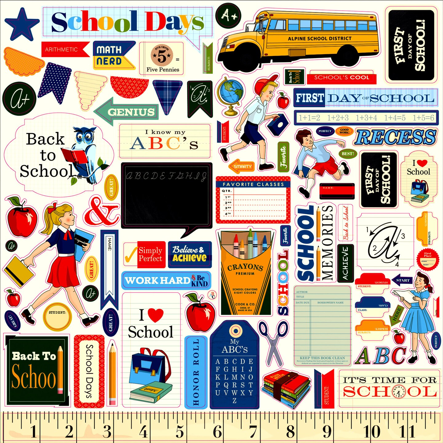 carta bella School Days 12 X 12 Cardstock Element Sticker Sheet