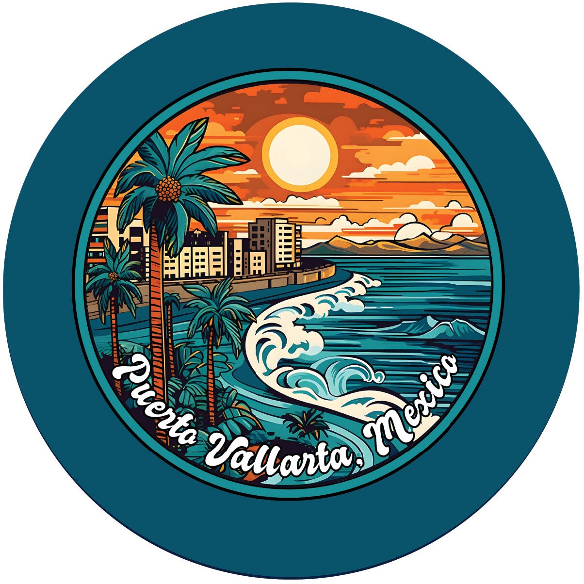 Puerto Vallarta Mexico B Souvenir Memories Round Durable Vinyl Decal Sticker