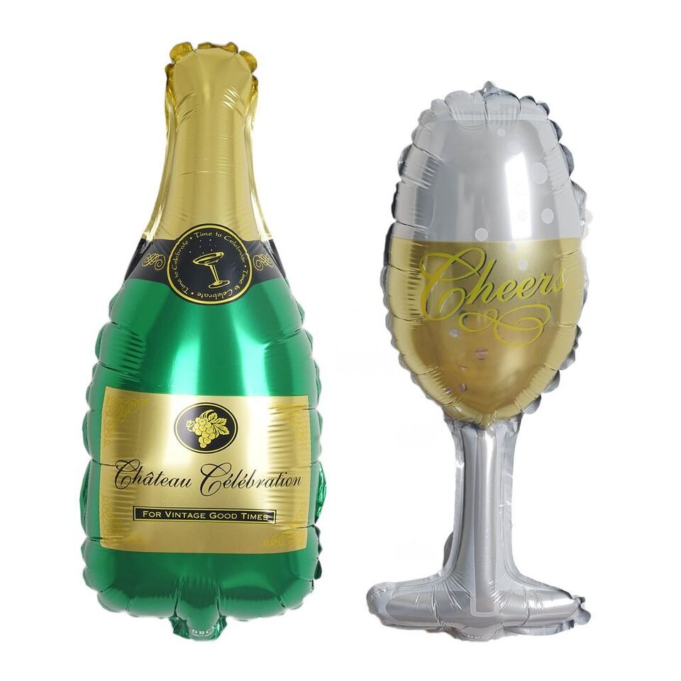 1 pack Wedding Champagne Bottle and Goblet 14&#x22; Foil Balloons Set