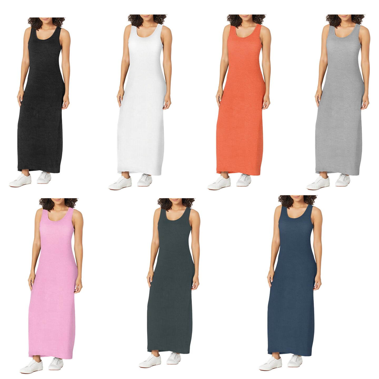 Bargain Hunters 3-Pack Womens Sleeveless Ribbed Maxi Dress Racerback Floor Length Solid Ladies Summer Tank Dress