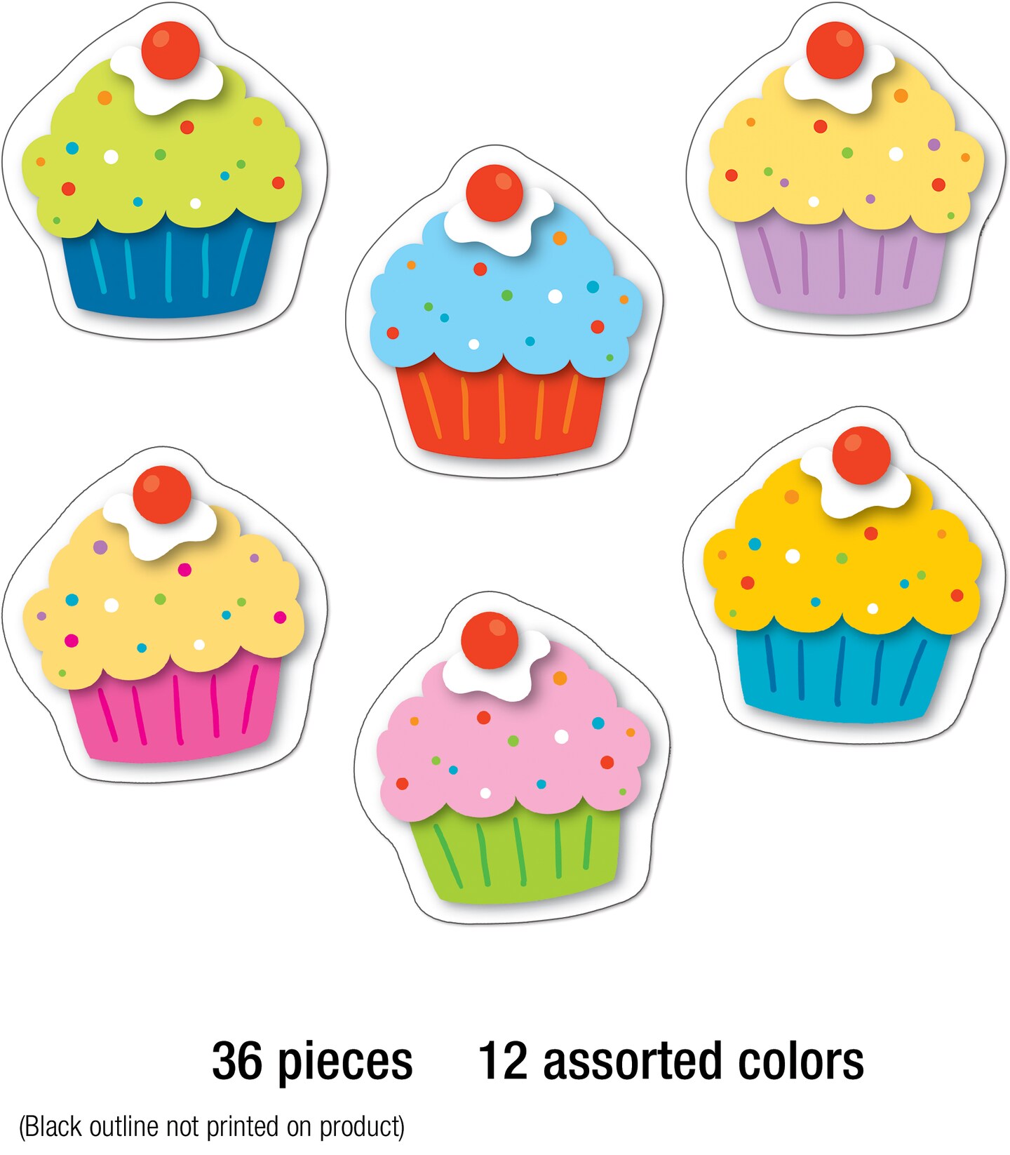 Carson Dellosa 36-Piece Cupcake Decorations, Colorful Cardstock Dessert Cutouts for Party, Name Tags, Happy Birthday Bulletin Board, and Classroom Decor