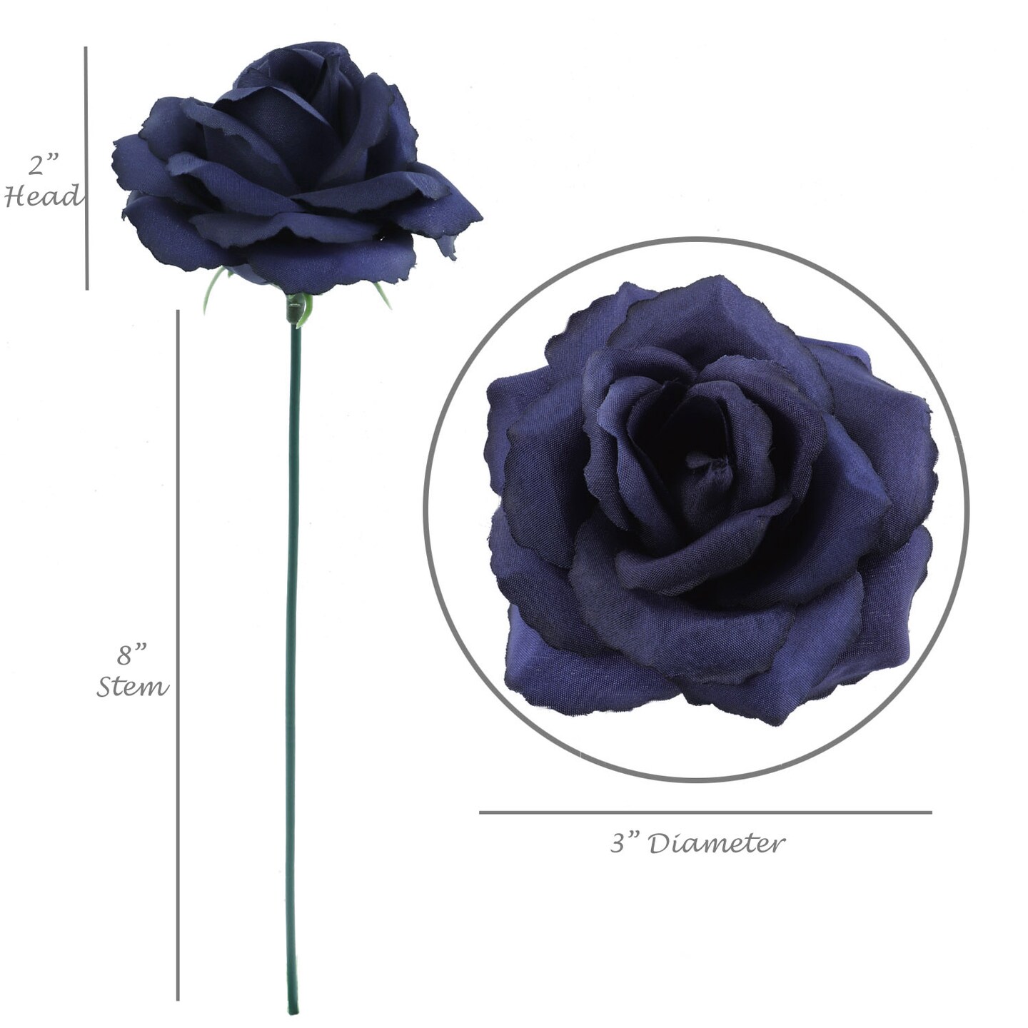 100-Pack: Navy Blue Silk Rose Picks, 8&#x22; Stems, 3&#x22; Wide, Floral Home by Artificial Flowers