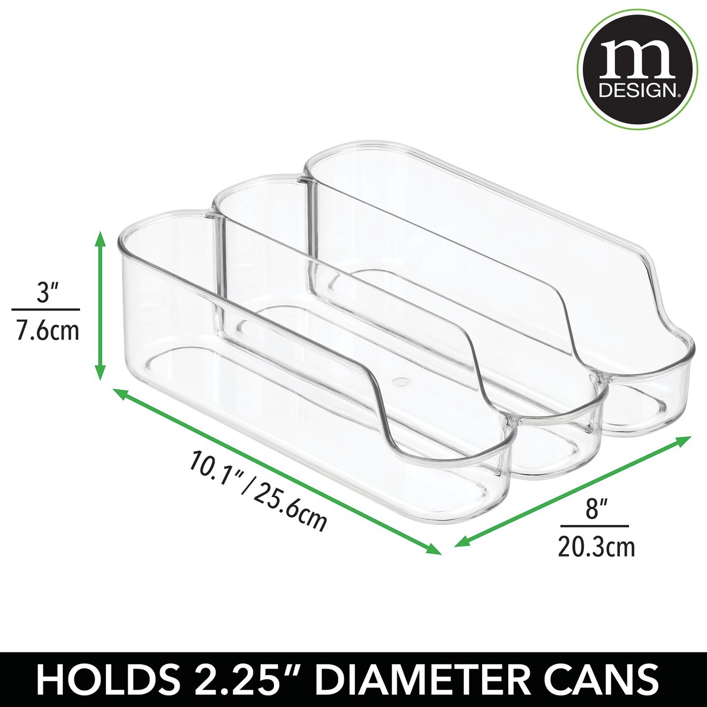 mDesign Tall Skinny Soda/Pop Organizer, 3 Compartments - Clear