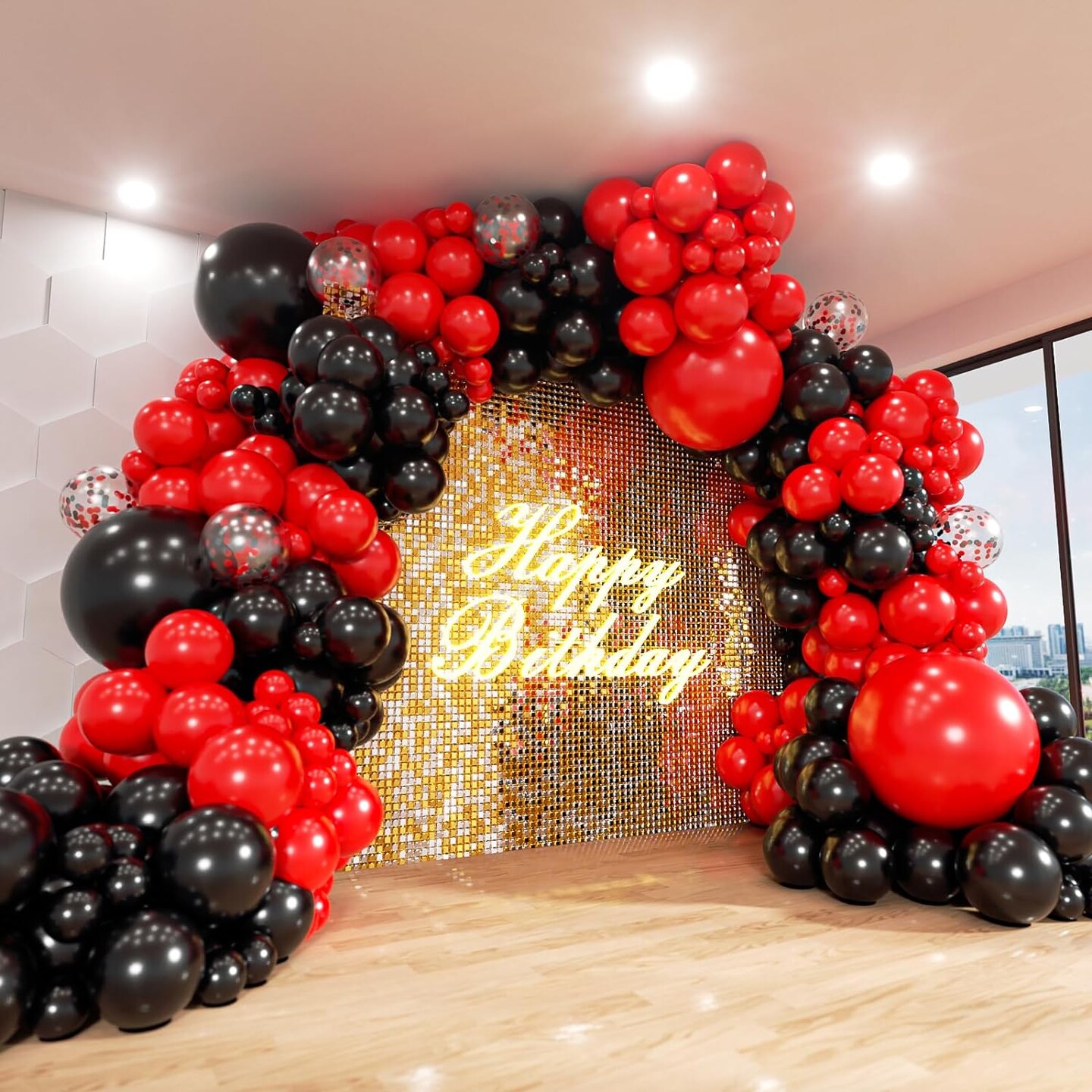 Red and Black Balloon Arch Kit, 140Pcs Different Sizes inch Black and Red Balloons and Confetti Party Balloon Garland Kit for Birthday, Wedding, Graduation, Anniversary, Prom Decorations