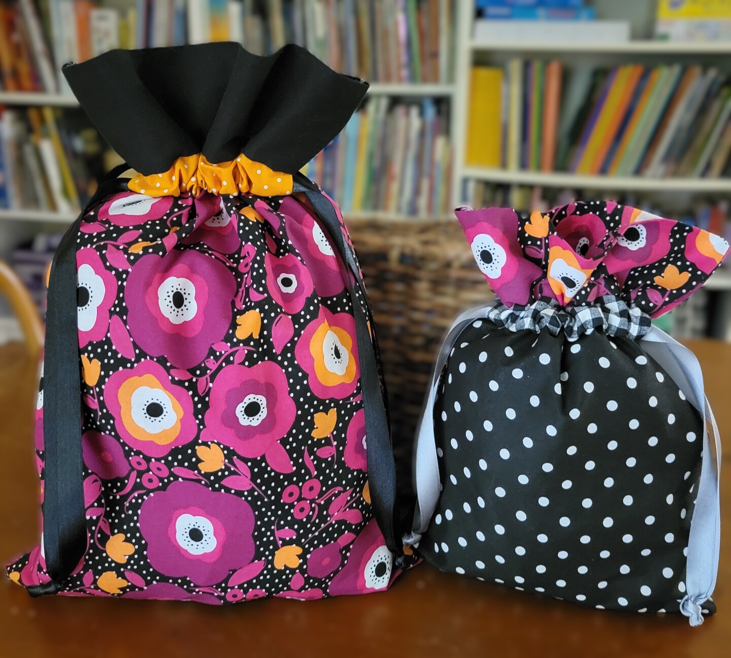 Reusable Fabric Gift Bags, Vibrant Pink Flowers Theme, Set of 2,  Eco-Friendly Wrapping Paper, Drawstring Cotton Cloth Sack MakerPlace by  Michaels