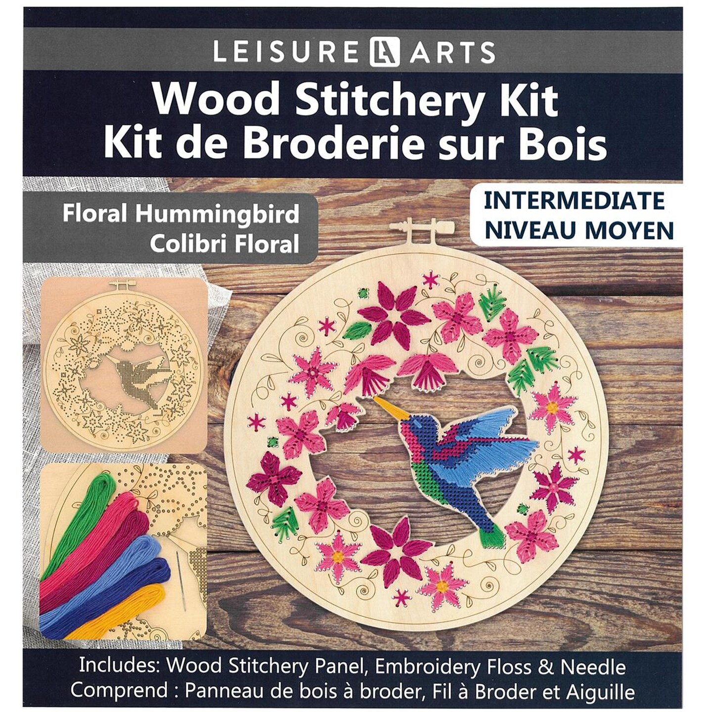 Wood Stitched String Art Kit with Floral Hummingbird in hoop - adult or kids craft - craft kits for teens - string art kit for adults - 3d string art - 3d string art kit for kids - 9&#x22;