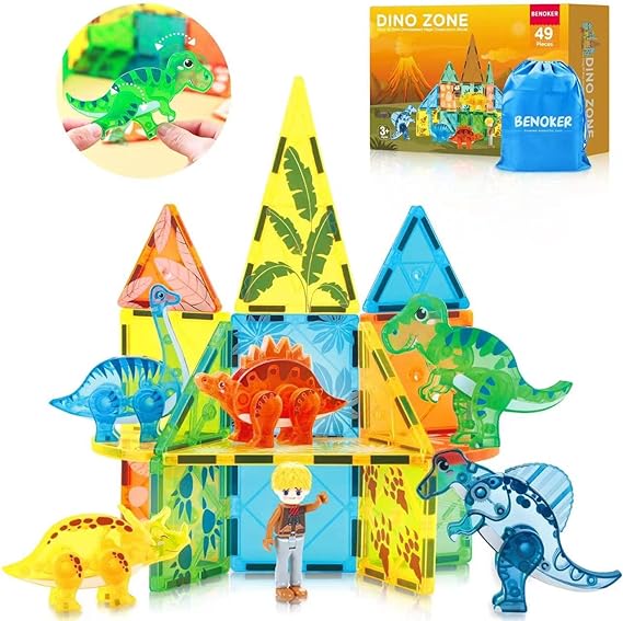 BENOKER Educational STEM Dinosaur Magnetic Tiles Building Blocks