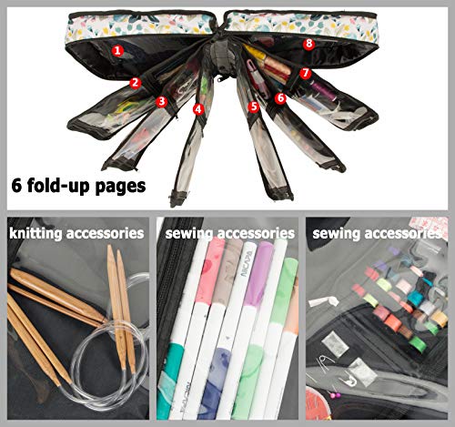 Sewing Accessories Storage Bag, Knitting, Craft Tools and Accessories Organizer, Roomy Carrying Bag for Sewing Tools and Accessories (Flower with Beige Background)