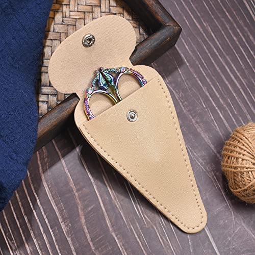 Sewing Embroidery Scissors, 4.6in Small Sharp Tip Craft Scissor, Rainbow Vintage Shears Detail Yarn Thread Snips for Cross Stitch Needlework DIY Art Handcraft Tool w/Apricot Case