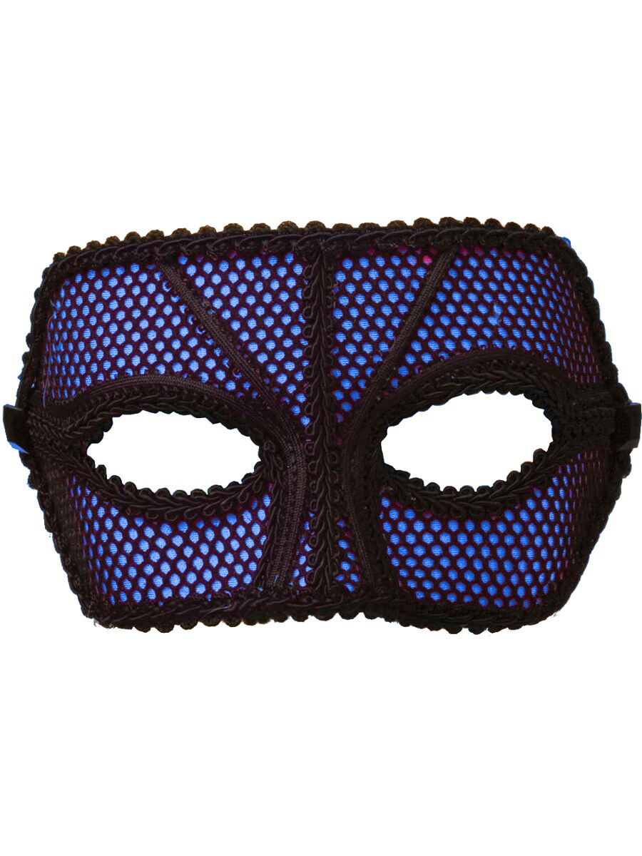 Deluxe Retro 80s Neon Black and Blue Fishnet Costume Venetian Eye Mask