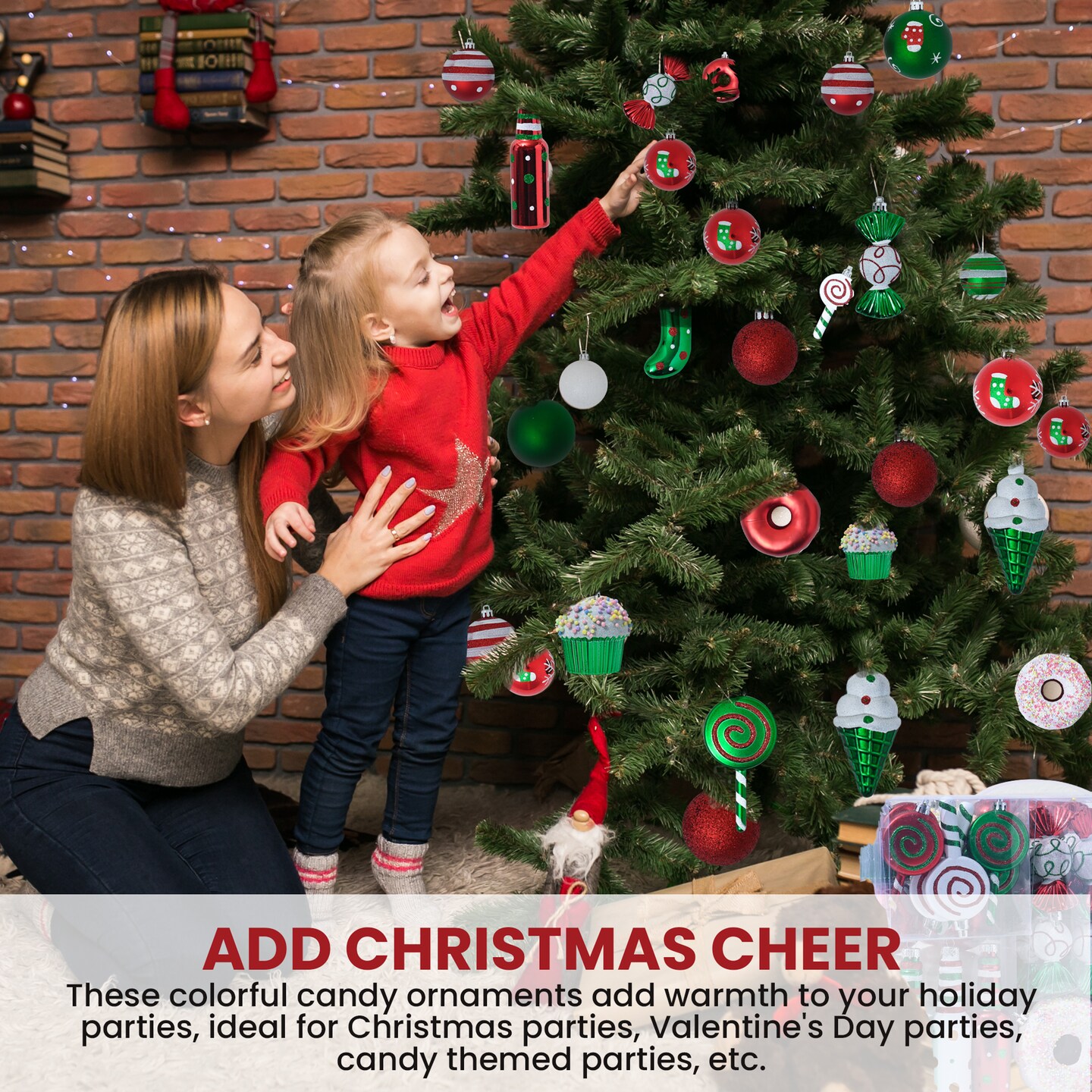 R N&#x27; D Toys Candycane Ornament Set &#x2013; Christmas Candy Cane Shatterproof Balls and Candy Hanging Ornaments for Indoor or Outdoor Christmas Tree, Holiday Party, Home D&#xE9;cor - 82 Piece Set (Red, Green &#x26; White)