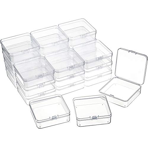 24 Packs Small Clear Plastic Beads Storage Containers Box with Hinged Lid for Storage of Small Items, Crafts, Jewelry, Hardware, 3.3 x 3.3 x 1.2 in