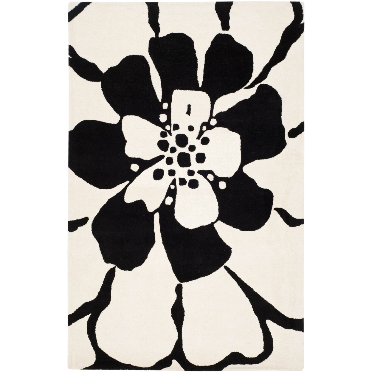 Safavieh Soho Soh730A Handmade Black / White Rug Floral Pattern Area Rug Carpet