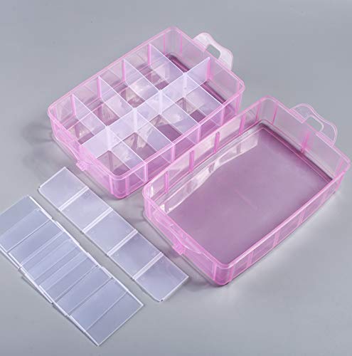 Bead Organizer,3-Tier Craft Organizers and Storage,Stackable Storage Containers with 30 Compartments Dividers for Washi Tape,Toy, Nail,Art Supplies, Fishing Tackle, Pink