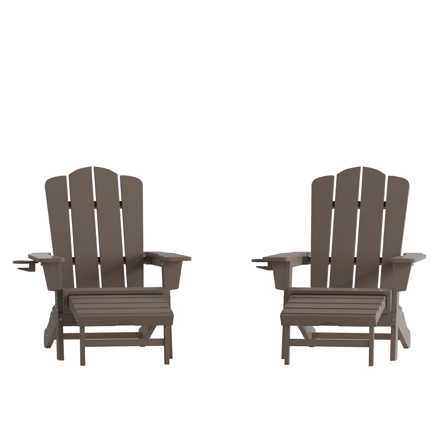 Merrick Lane Nassau Adirondack Chair with Cup Holder and Pull Out Ottoman, All-Weather HDPE Indoor/Outdoor Lounge Chair