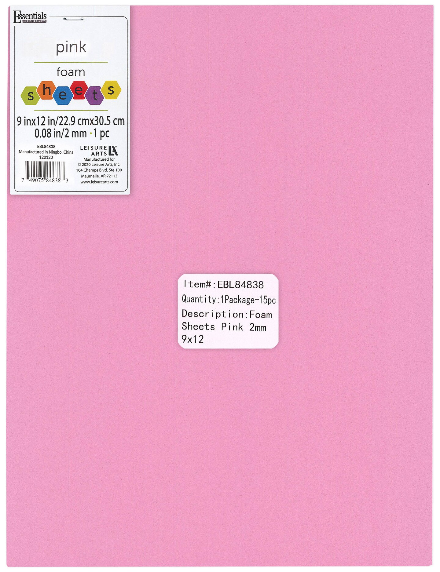 Essentials By Leisure Arts Arts Foam Sheet 9x12&#x22; 2mm Pink 15pc